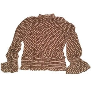 Worthington triangle geometric smocked ruffle flutter bell sleeve XXL